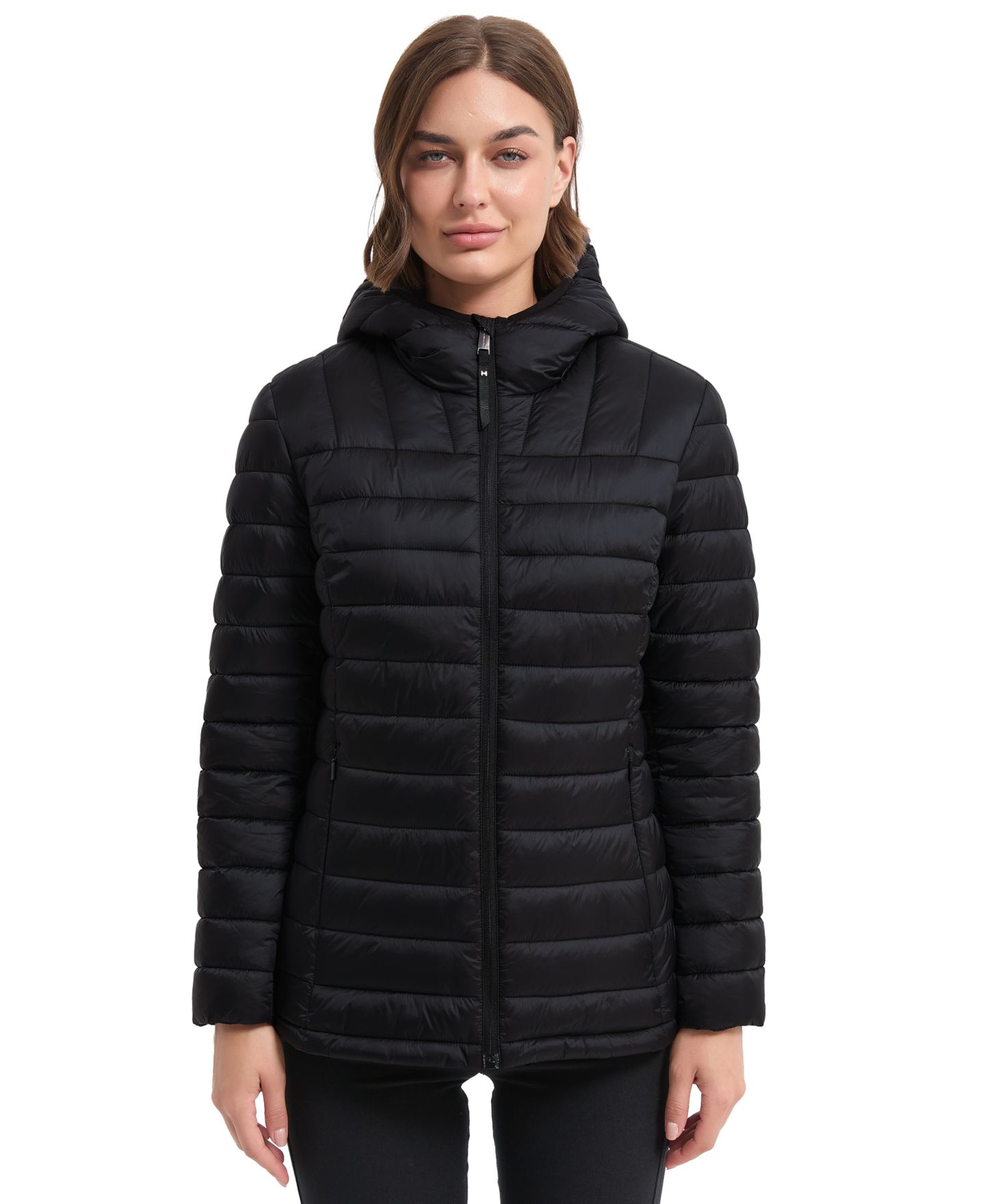 Женская куртка Hawke & Co. Metallic Quilt Puffer, цвет: Чёрный — фото 1