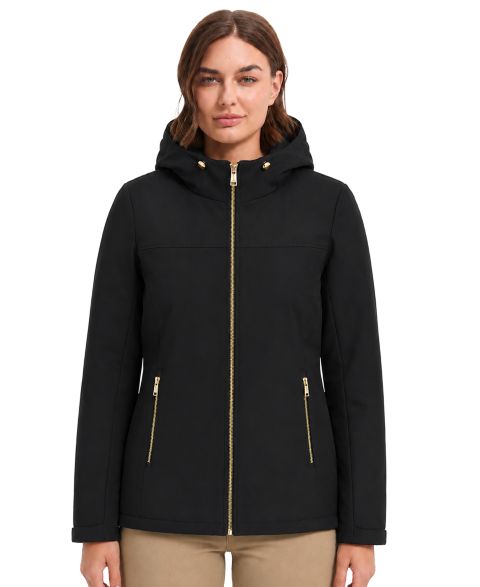 Женская куртка Hawke & Co. Hooded Water-Resistant Faux Fur-Lined Softshell, цвет: Чёрный