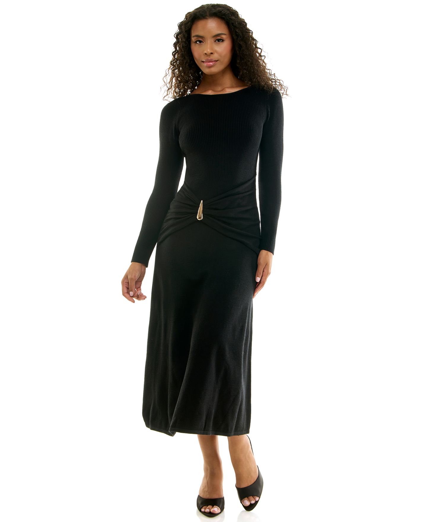 Женское платье INVITEE Juniors' Boatneck Midi Drop-Waist Sweater Dress, цвет: Чёрный — фото 1