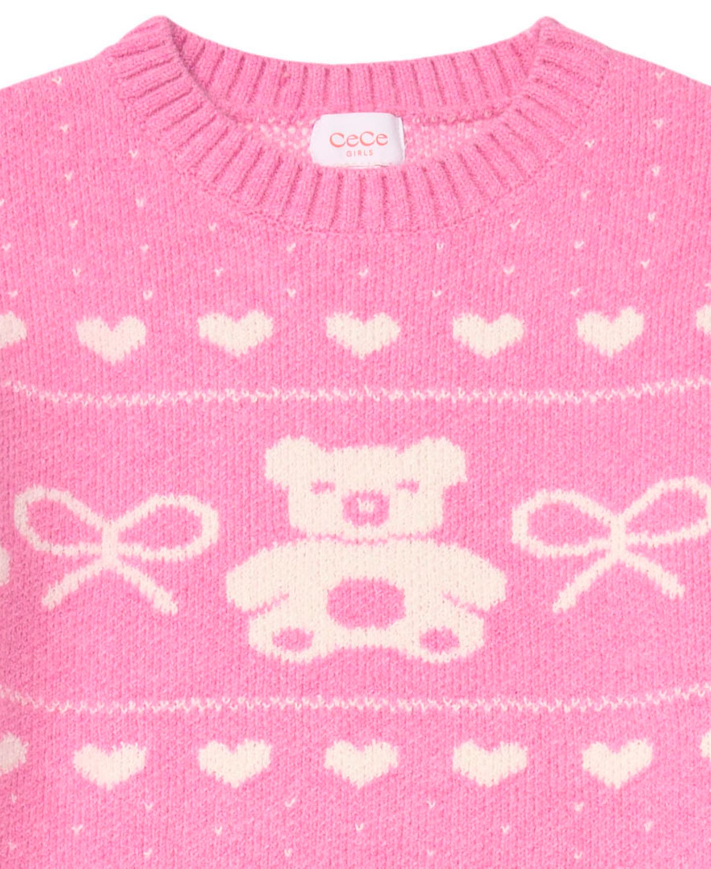 Свитер CeCe Bear Fairisle Crewneck для девочек, цвет: Тёмный розовый — фото 7