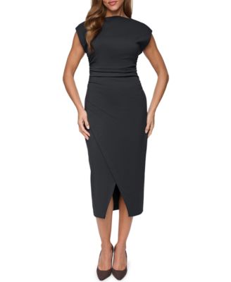 Women's Funnel Neck Shirred Waist Bodycon Dress