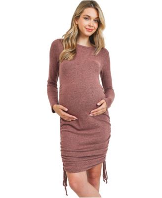 Maternity Long-Sleeve Crewneck Drawstring Sweater Dress