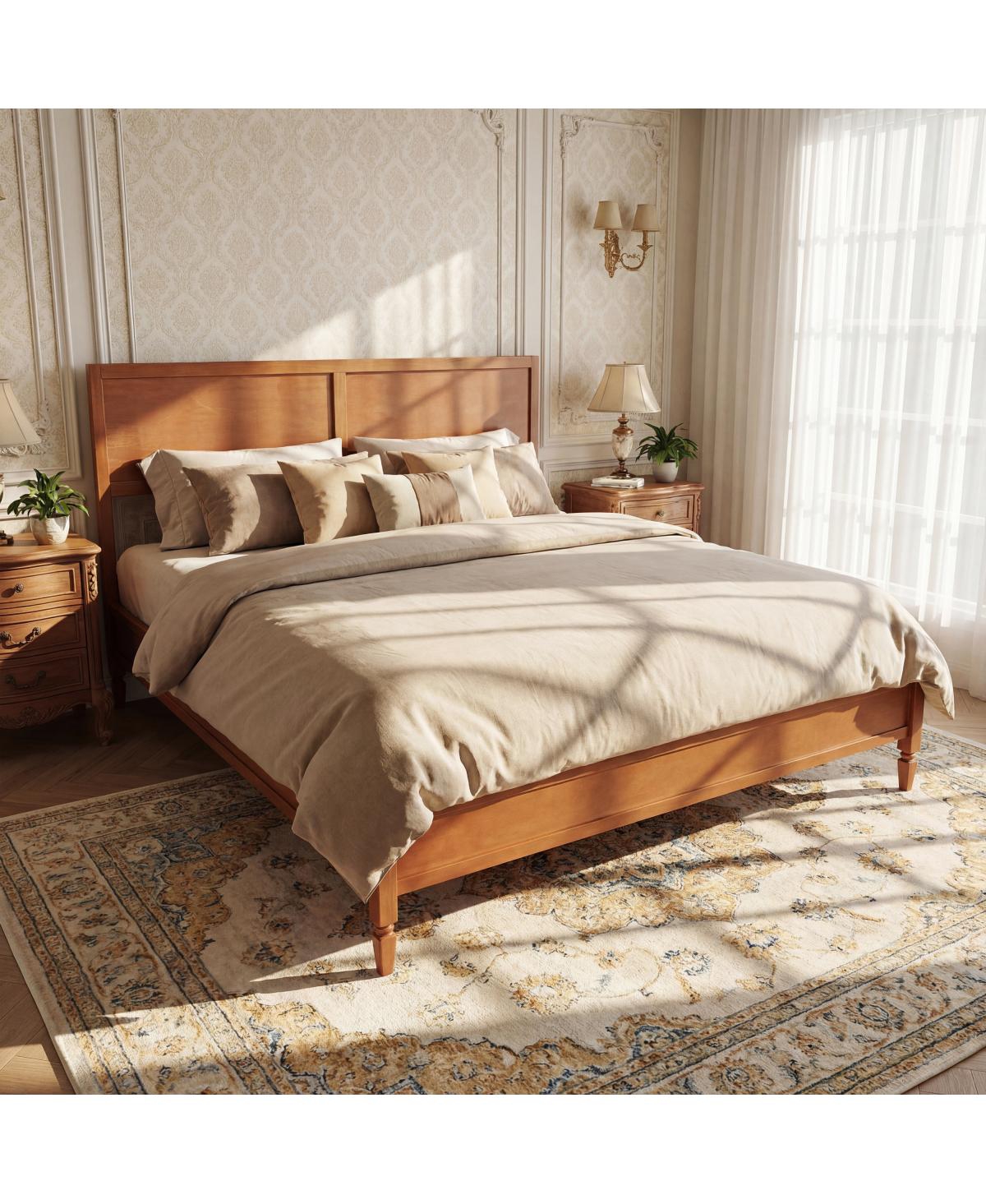 Streamdale Furniture King Size Wood Platform Bed Frame with Panel Headboard - Brown