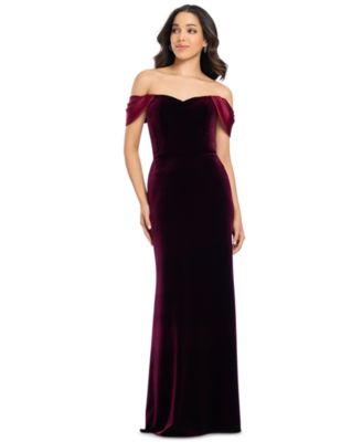 Juniors' Off-the-Shoulder Velvet Cap-Sleeve Gown