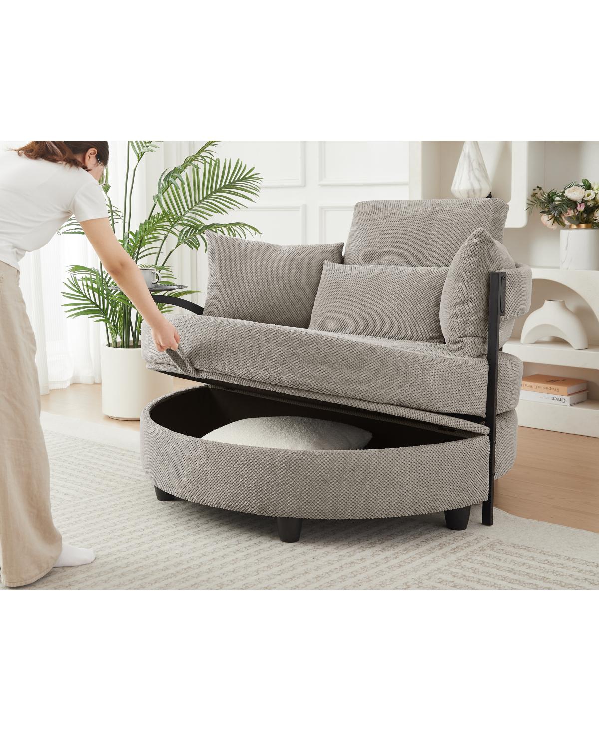 Streamdale Furniture Round Sofa with Swivel Side Table - Khaki