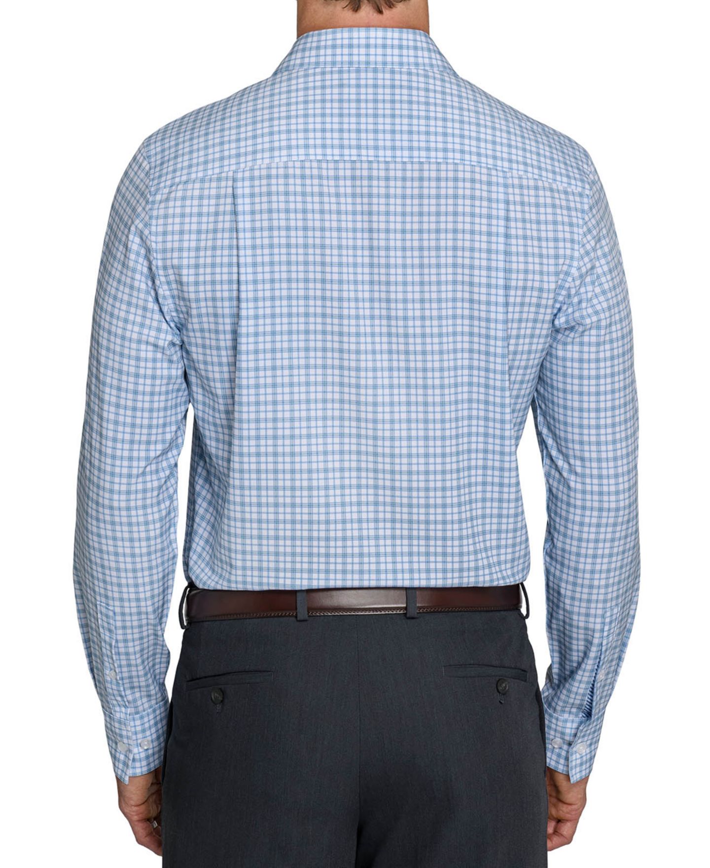 Мужская рубашка ConStruct Fern and Flora Slim-Fit Plaid Wrinkle-Free Dress Shirt, цвет: Белый / Синий — фото 2