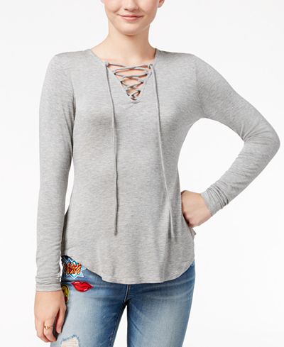 No Comment Juniors' Lace-Up Top