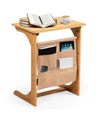 Bamboo Sofa Table End Table Bedside Table with Storage Bag