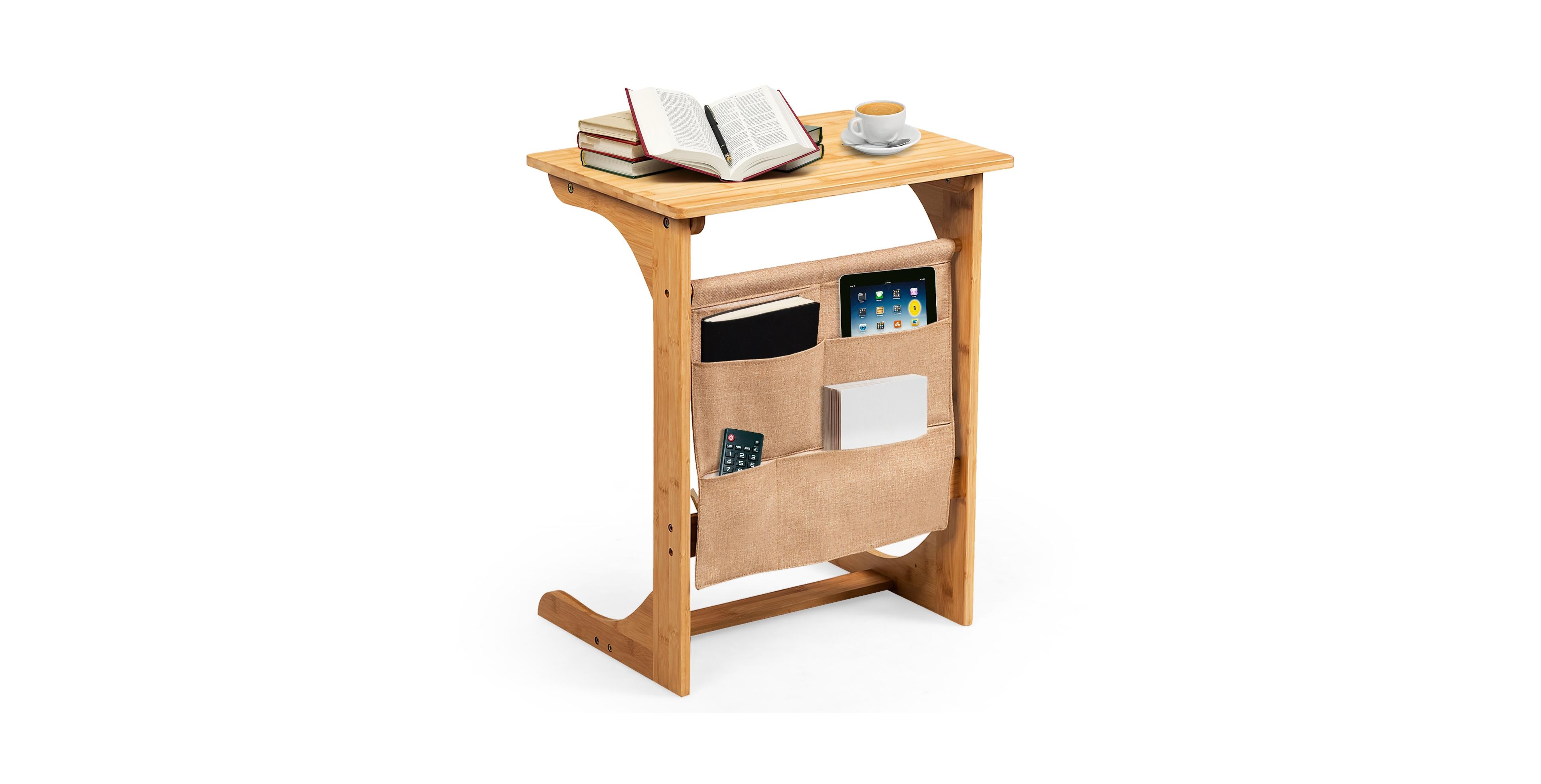 Mecale Bamboo Sofa Table End Table Bedside Table with Storage Bag