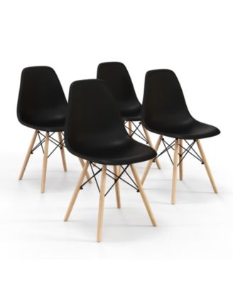 Set of 4 Modern Armless Dining Chairs Plastic Chairs with Wood Legs