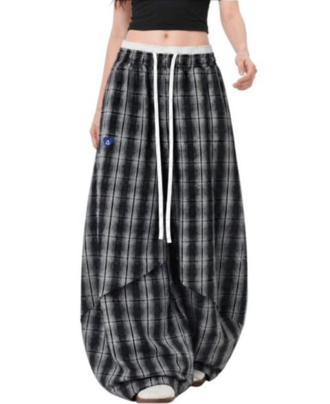 Женские брюки AELFRIC EDEN Baggy Wide-Leg Plaid Sweatpants, цвет: Чёрный