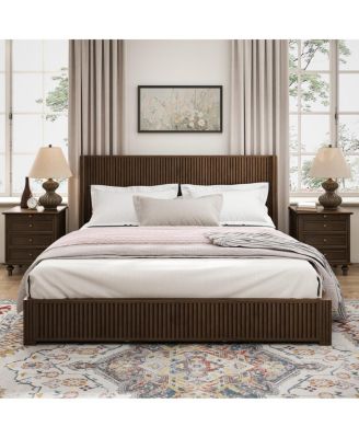 Solid Wood King Platform Bed Frame with Headboard