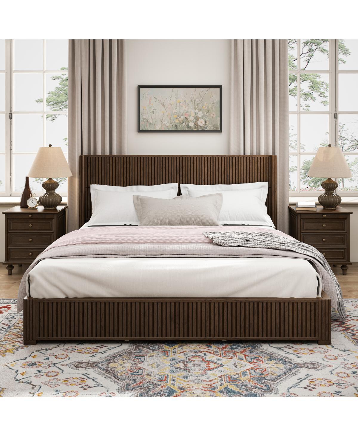 Streamdale Furniture Solid Wood King Platform Bed Frame with Headboard