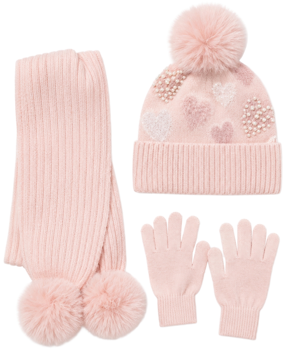Rainbow Sugar Sweetheart Snuggle Heart Pom-Pom Hat, Scarf and Gloves, 3-Piece Set