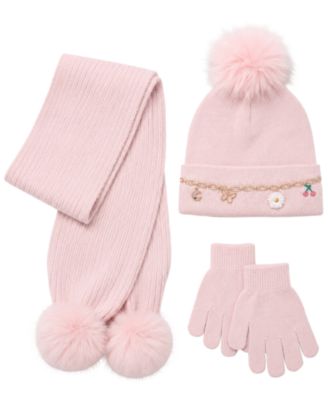 Girls' Icon Chain Ribbed Knit Hat, Scarf and Gloves, 3-Piece Set