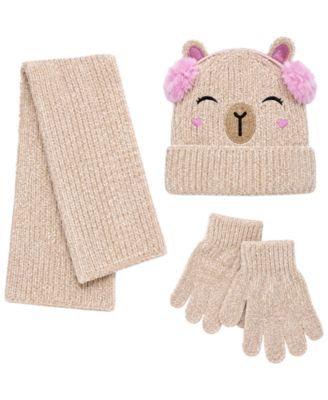 Girls' Capybara Cold Weather Hat, Scarf and Gloves, 3-Piece Set