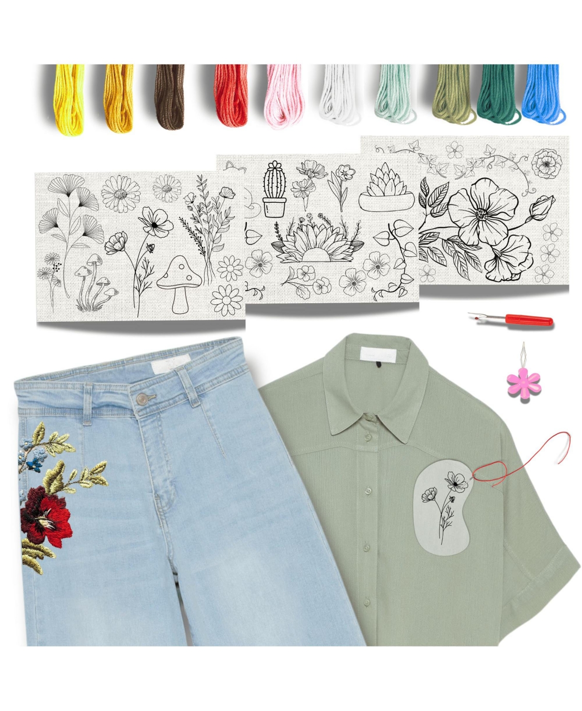 Aeelike Easy Clothing Embroidery Kit All Inclusive Starter Pack 34 Designs