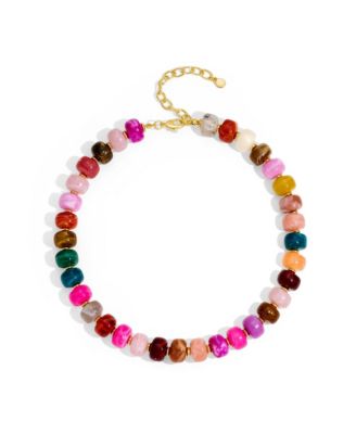 Trendy Chunky Multicolor Square Beaded Boho Statement Necklace Handmade Adjustable Summer Jewelry