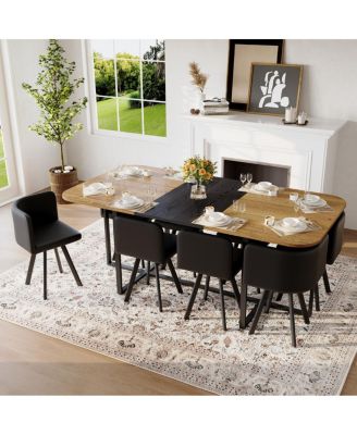  9-Piece Modern Wood and PU Leather Dining Table Set for 8