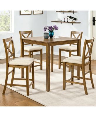 Oak 5-Piece Counter Height Dining Set with X-Back Chairs