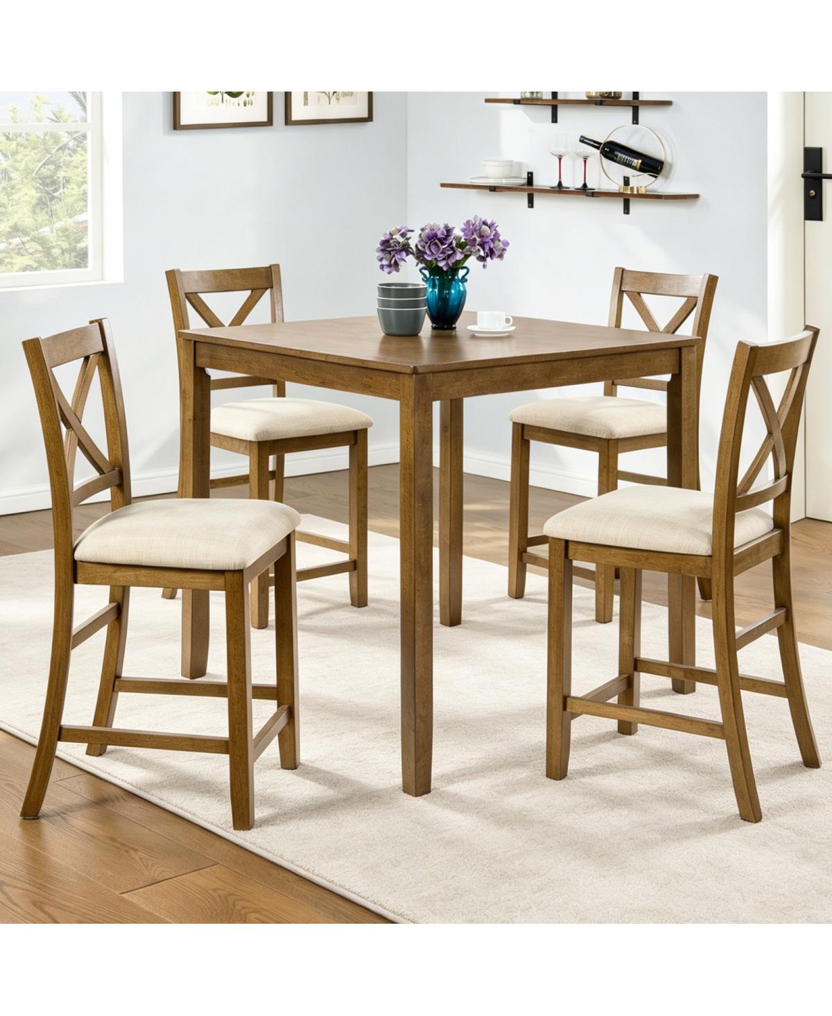 Streamdale Furniture Oak 5-Piece Counter Height Dining Set with X-Back Chairs - Oak
