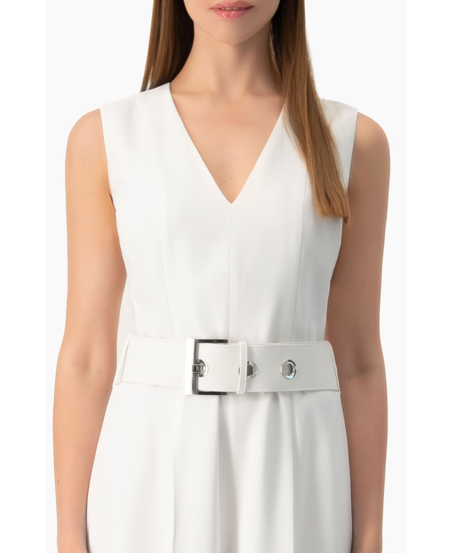 Женский комбинезон Ivonne Clean V-Neck Buckle-Belt Wide-Leg Tailored Jumpsuit, цвет: Белый — фото 4
