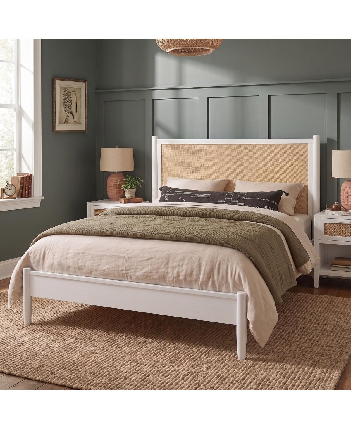 Streamdale Furniture Queen Rattan Platform Bed Frame Boho Coastal Style