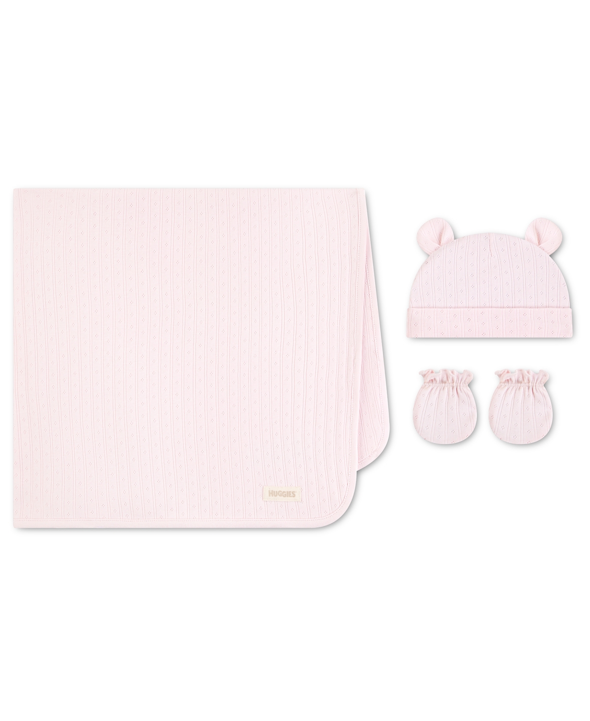 Huggies Baby Girls Or Baby Boys Cotton Blanket, Hat And Mittens, 3-piece Set In Primrose Pink