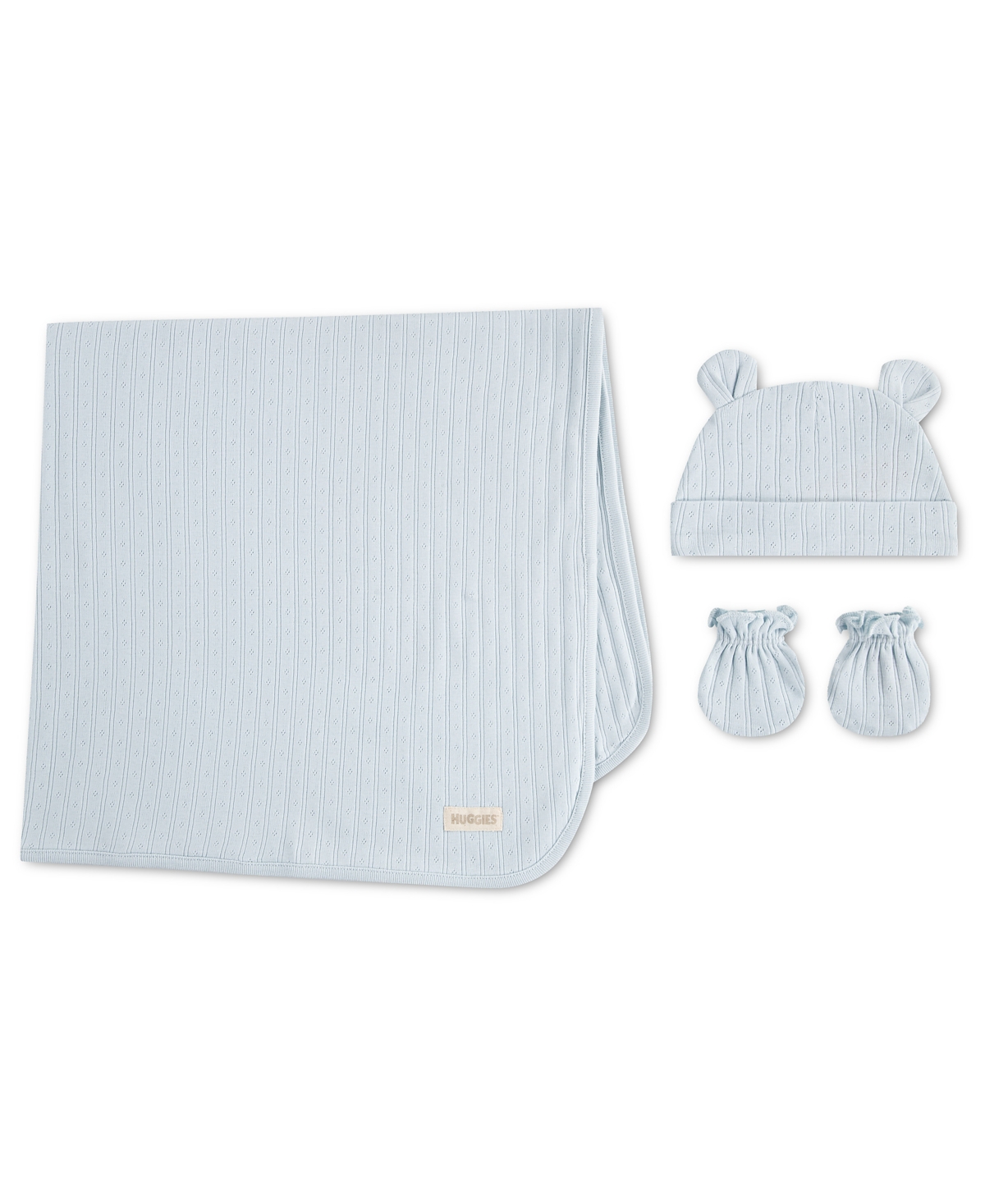 Huggies Baby Girls Or Baby Boys Cotton Blanket, Hat And Mittens, 3-piece Set In Ballad Blue