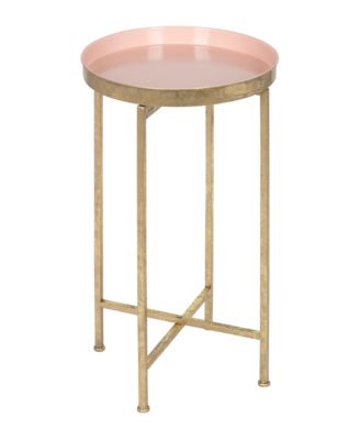 Celia Round Metal Foldable Tray Accent Table Circle End Table, Removable Magnetic Tray Top, Use as Indoor Plant Stand or Mahjong Table