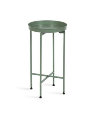 Celia Round Metal Foldable Tray Accent Table Circle End Table, Removable Magnetic Tray Top, Use as Indoor Plant Stand or Mahjong Table