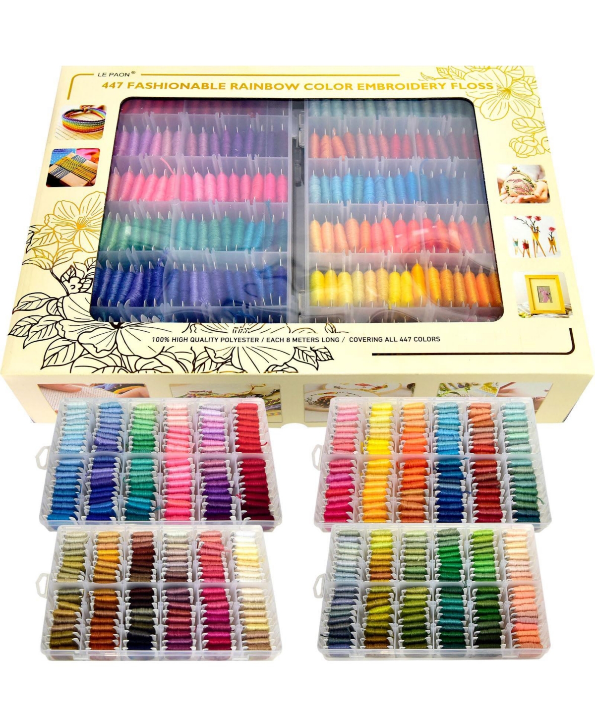 Aeelike 447 Colors Pre Wound Embroidery Floss Bobbins with Storage Box for Friendship Bracelets Cross Stitch Crafts