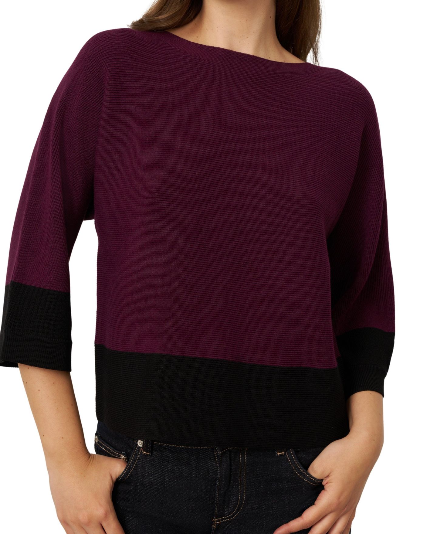 Женский свитер Cable & Gauge Colorblock Dolman, цвет: Красный / Чёрный — фото 4