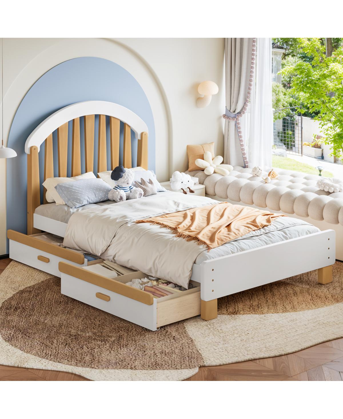 Streamdale Furniture Twin Size Platform Bed with Storage Drawer and Round Headboard