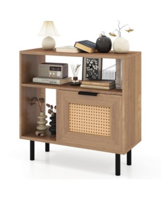 Accent Side End Table with Storage Shelf and Cabinet for Small Space