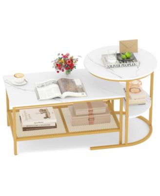 Coffee Table 2 Tier Rectangle Coffee Table and Side End Table with Storage Shelves