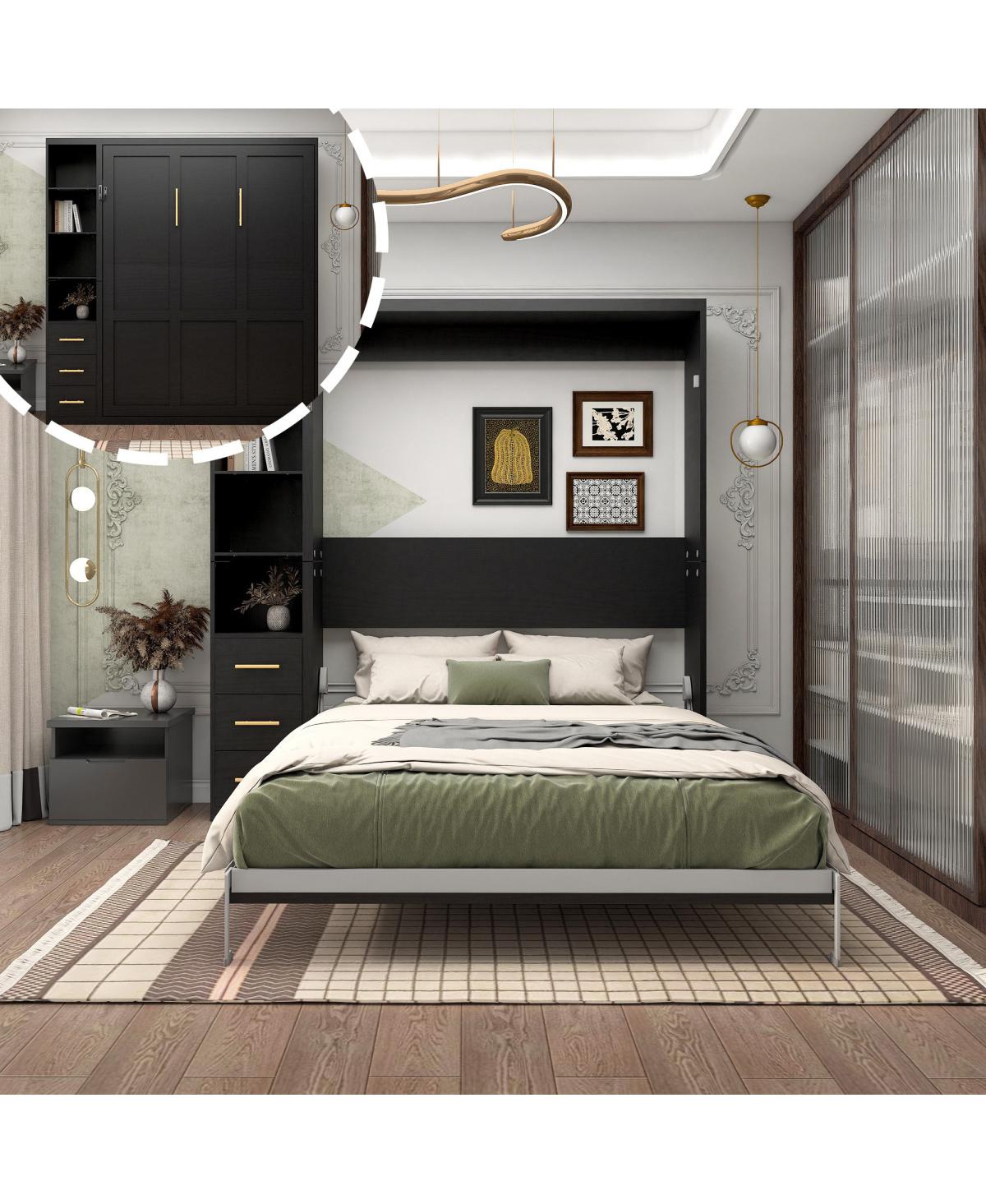 Streamdale Furniture Queen Murphy Bed with Storage, Shelves, and Automatic Leg