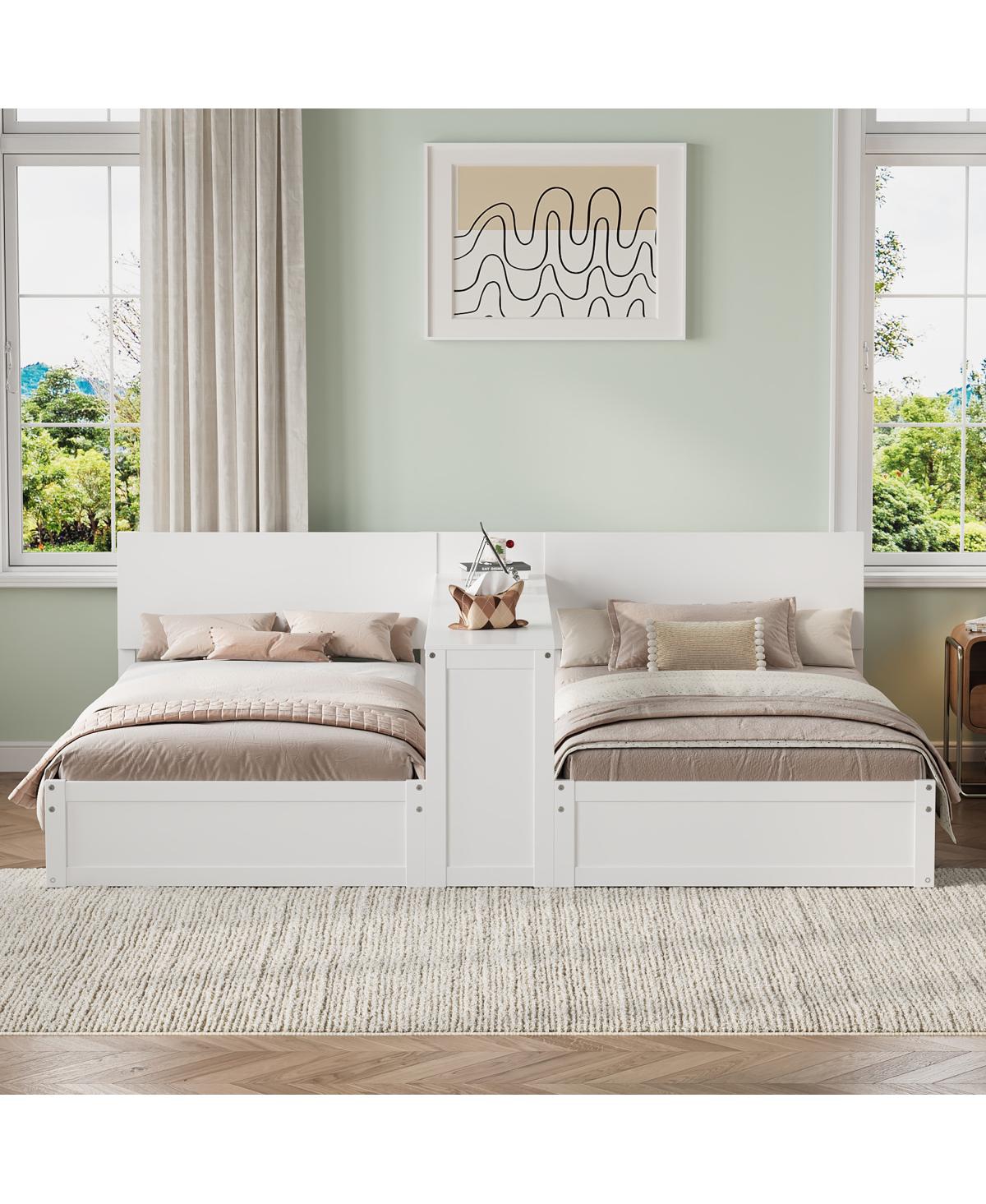 Streamdale Furniture Twin Platform Bed Frame Set with Adjustable Storage Desk - White
