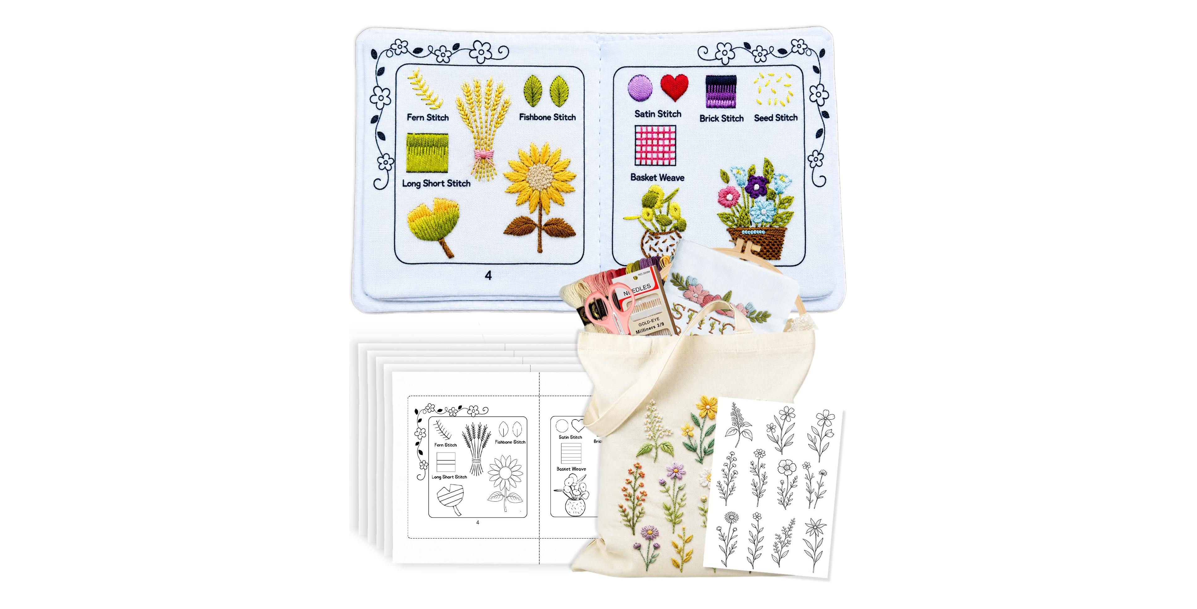 Aeelike Beginner Embroidery Book Kit With Portable Canvas Bag All Tools Included Video Tutorials