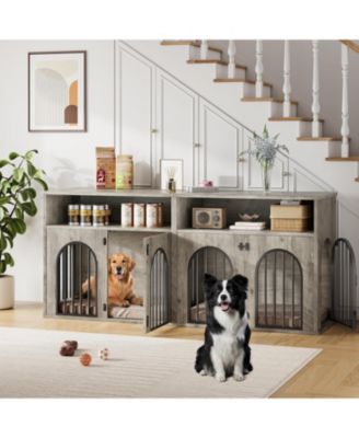 78.7" Double Dog Crate Furniture, Dog Kennel with Storage| Wooden Dog Crate TV Stand, Large Dog Kennel Furniture for 2 Medium/Large Dogs