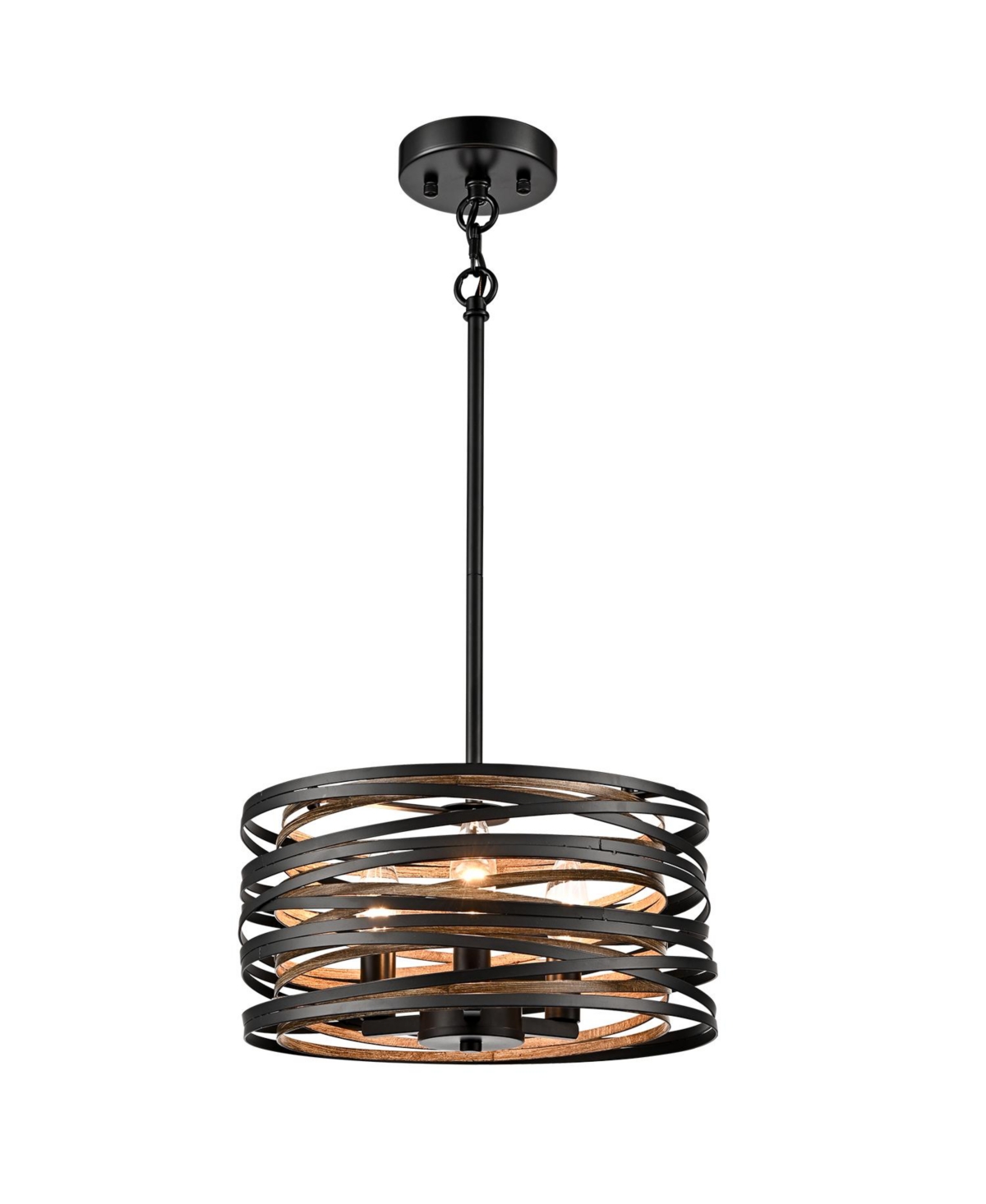 Claxy 3-Light Farmhouse Chandelier with Wood Grain Finish Metal Drum Pendant Light Fixture