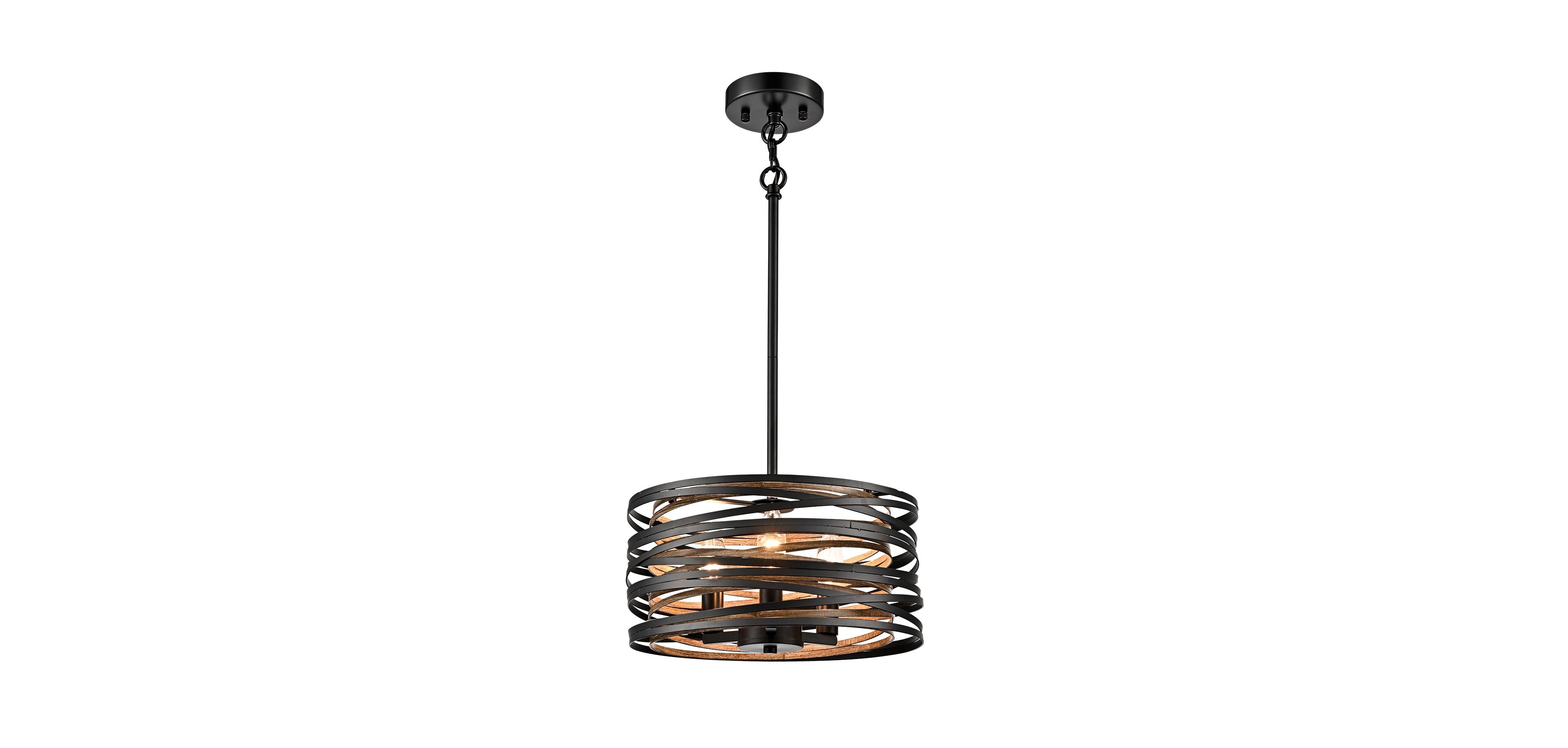Claxy 3-Light Farmhouse Chandelier with Wood Grain Finish Metal Drum Pendant Light Fixture