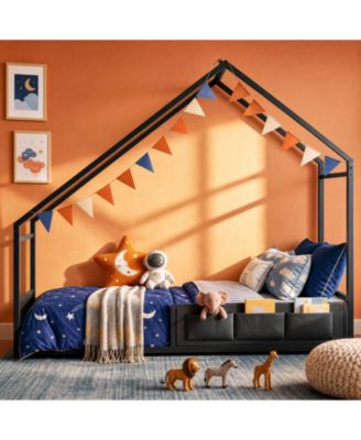 Twin Size Floor Bed Frame with Metal Slats
