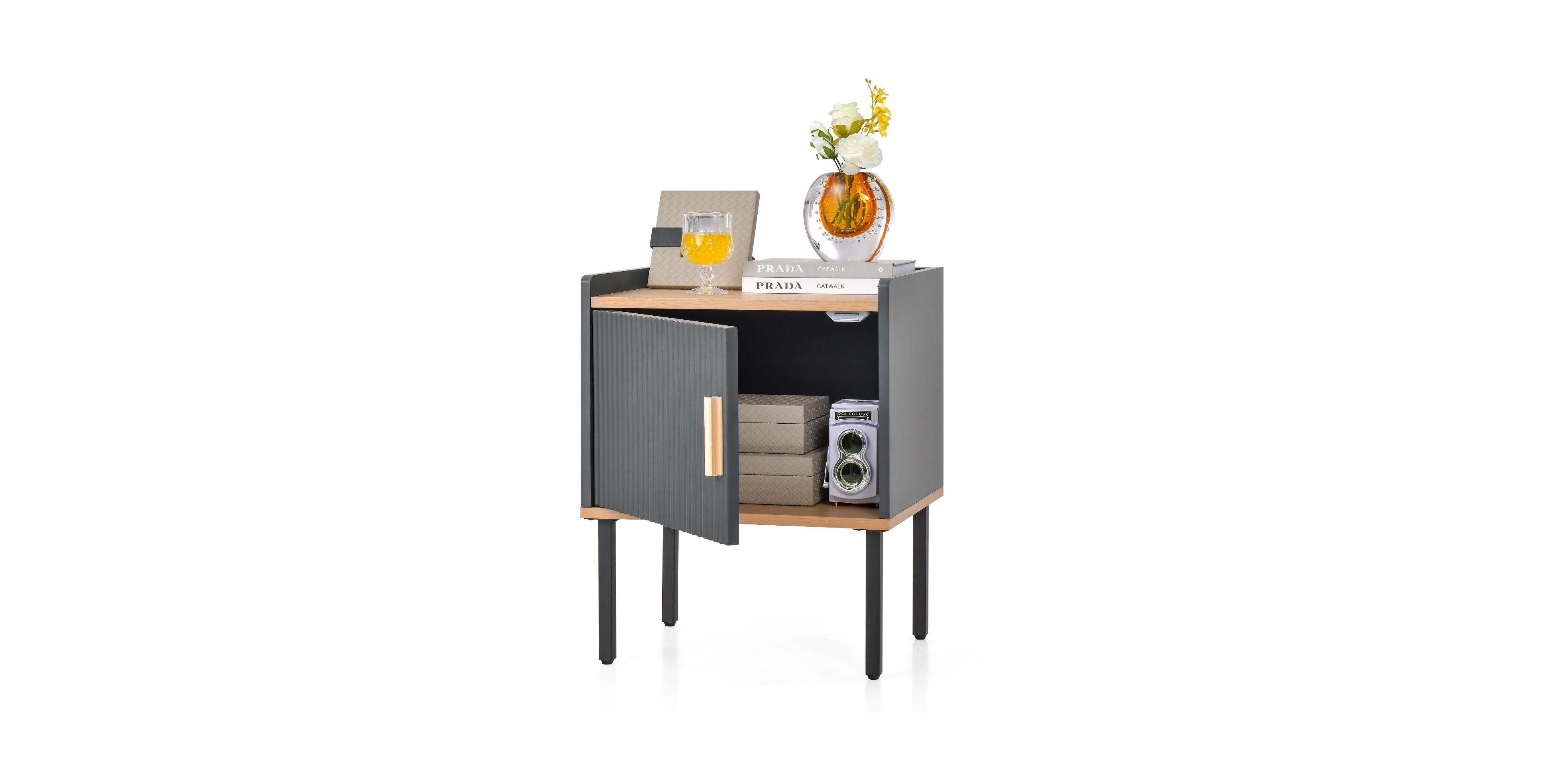 Mecale Nightstand Bedside End Table with Door Cabinet for Living Room Bedroom