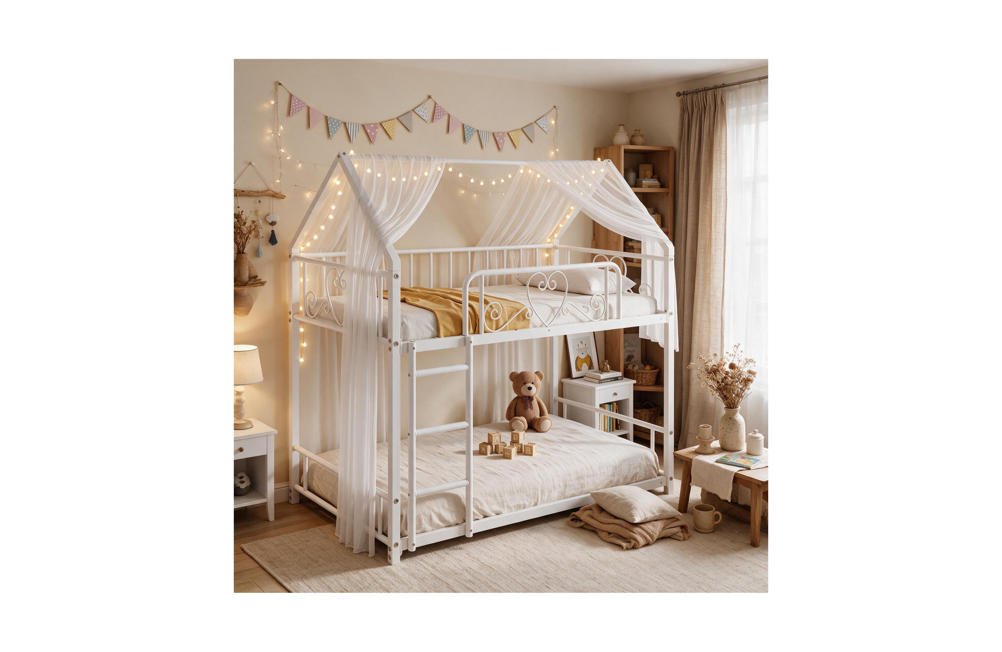 homfan Twin Over Twin Metal Bunk Bed, Heavy Duty Steel Frame with Safety Guardrails and Space-Saving Design, for Bedroom Dormitory
