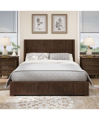 Solid Wood Queen Platform Bed Frame with Headboard