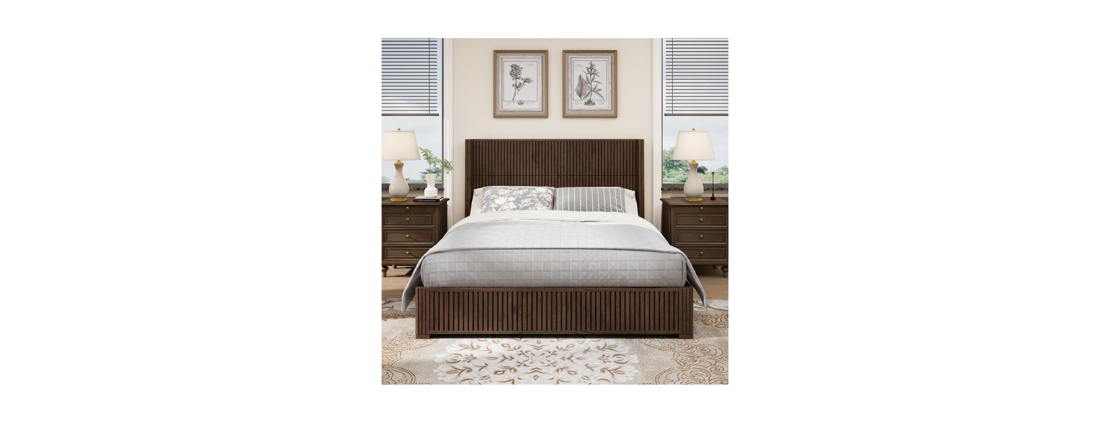Streamdale Furniture Solid Wood Queen Platform Bed Frame with Headboard