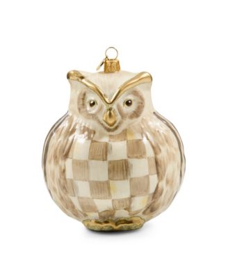 Mocha Check Owl Ornament