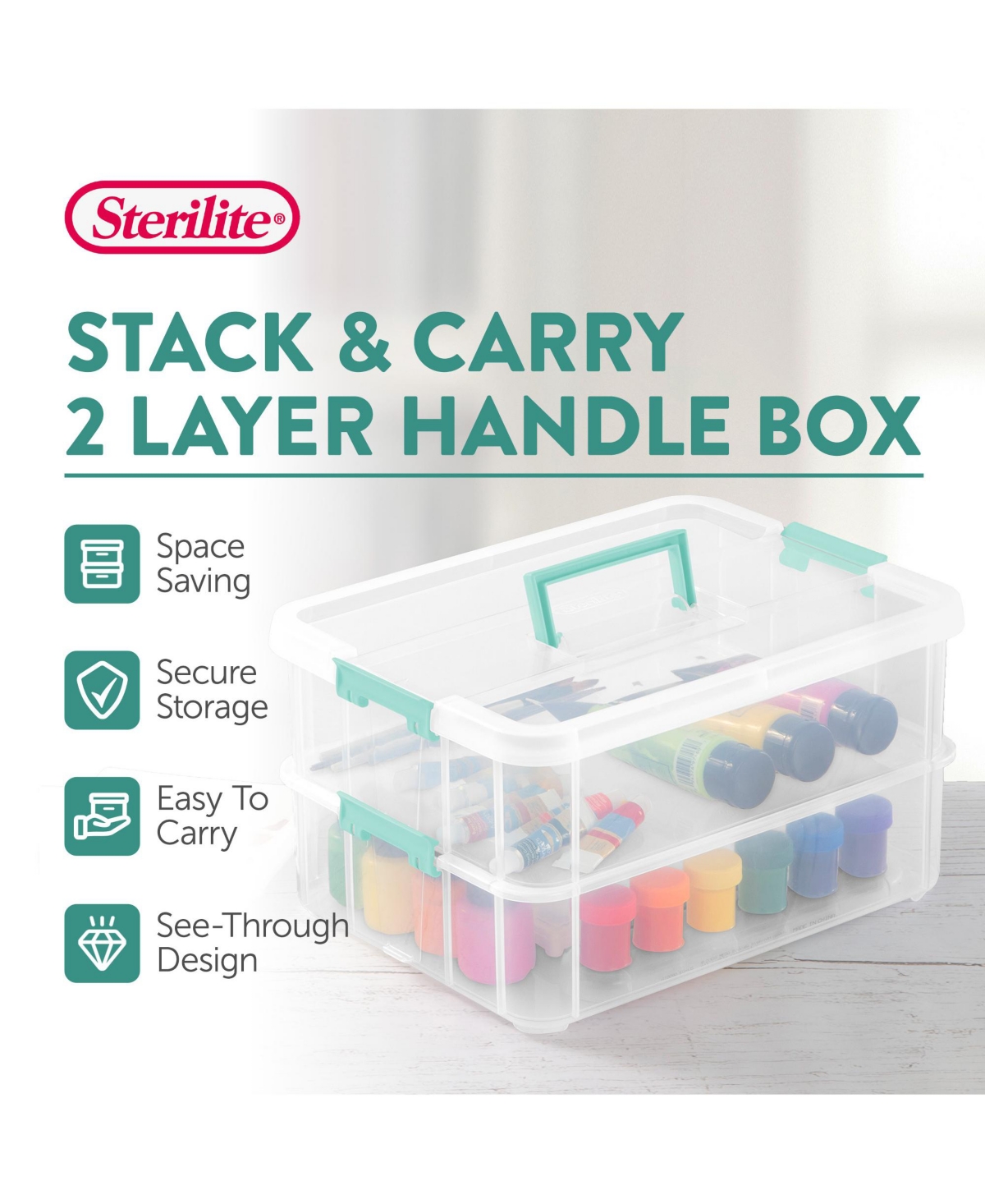 Sterilite Convenient Home 2-Tier Layer Stack Carry Storage Box