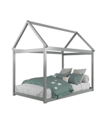 Stable Kids Platform Floor Bed with Roof and Heavy Duty Slats Espresso